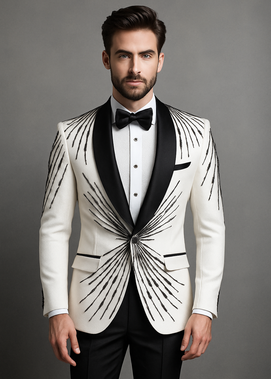 Wedding White Shawl Embroidered Tuxedo