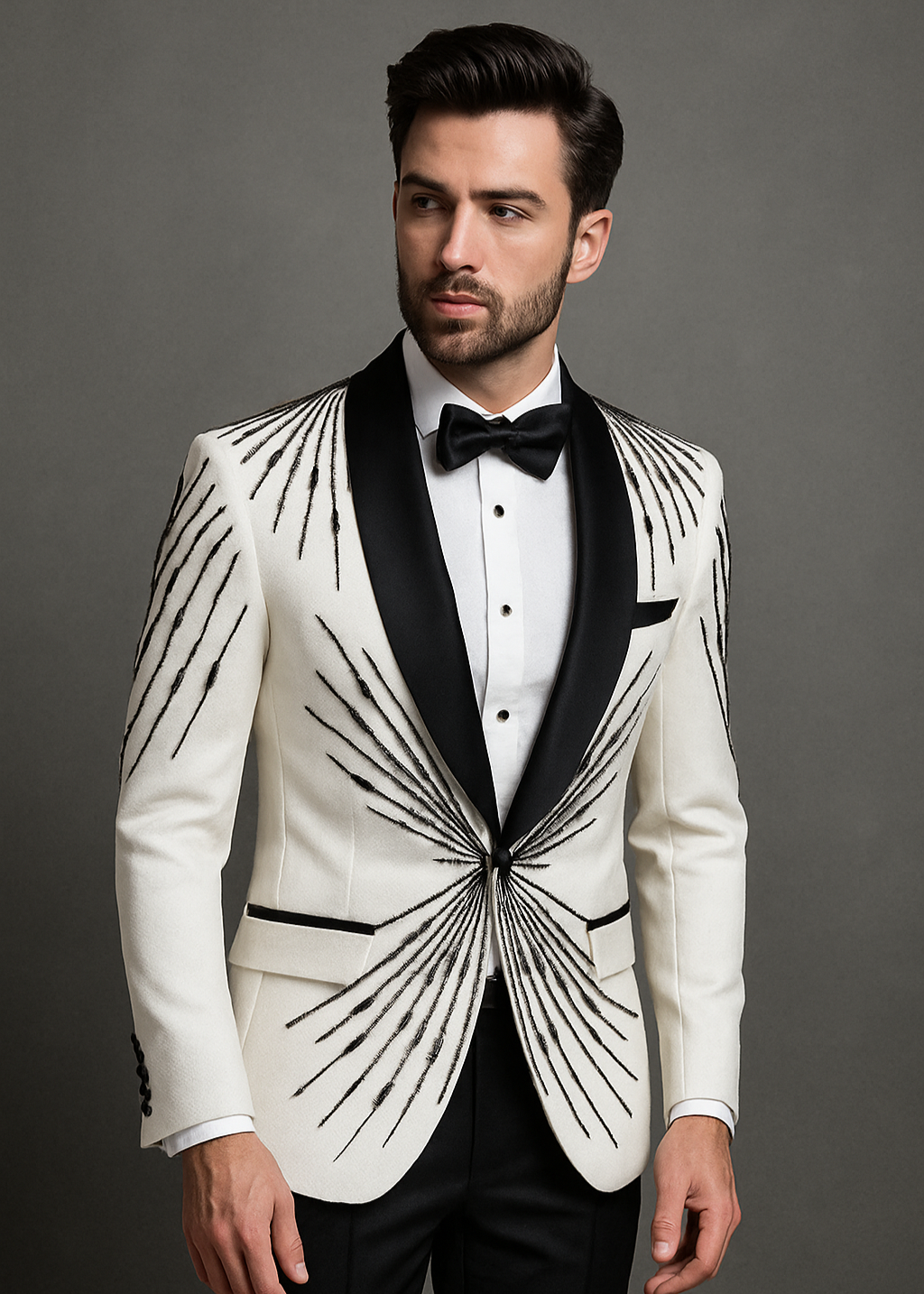 Wedding White Shawl Embroidered Tuxedo