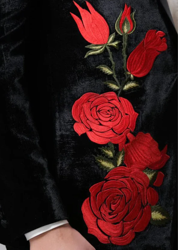 Black Velvet Rose Embroidered Blazer Suit