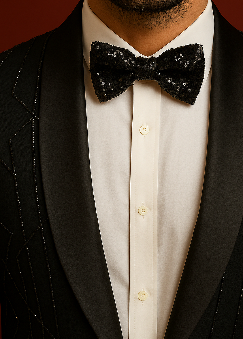 Slim Fit Black Shawl Lapel Embellished Tuxedo