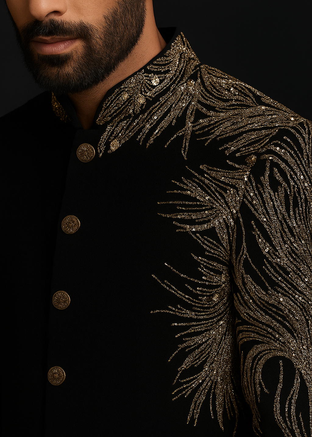 Bandhgala With Gold Cutdana Embroidery