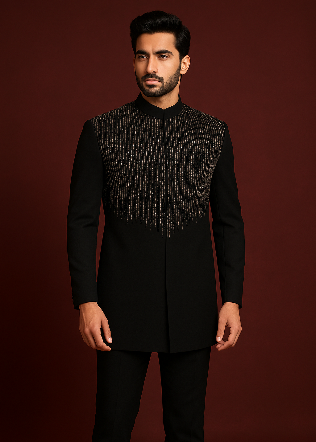 Black Cutdana Embroidered Bandhgala for Wedding