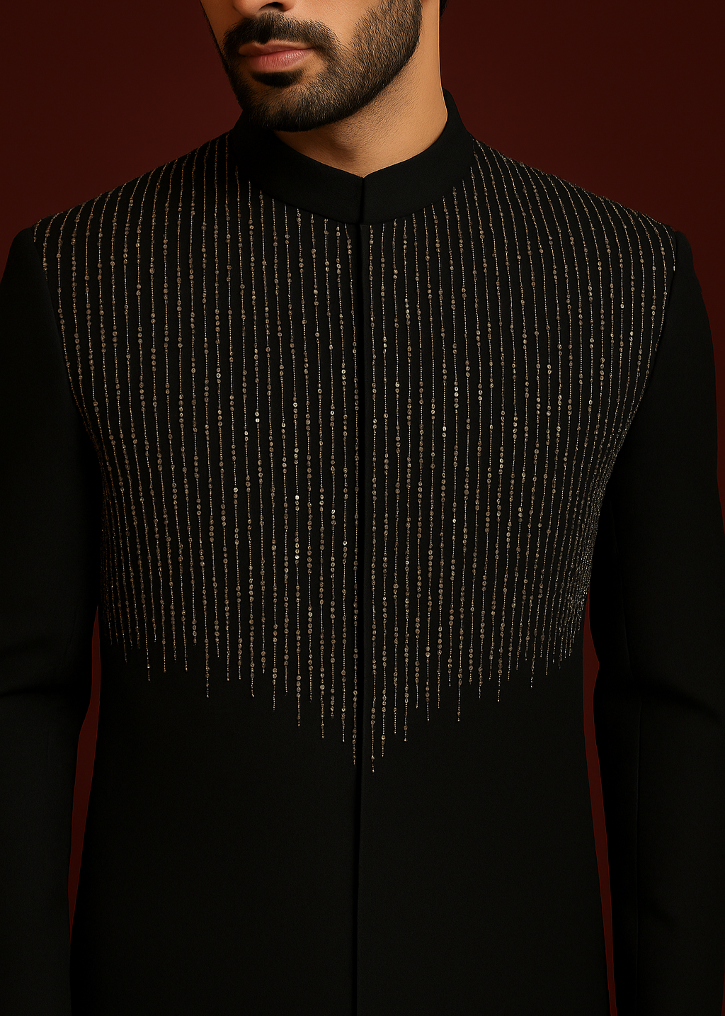 Black Cutdana Embroidered Bandhgala for Wedding