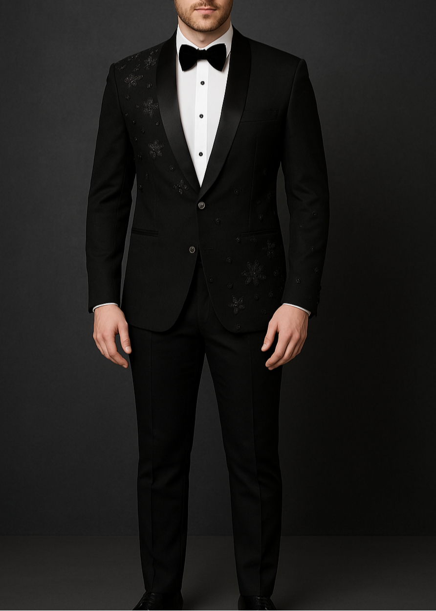Black Cutdana Embroidered Suit for Wedding