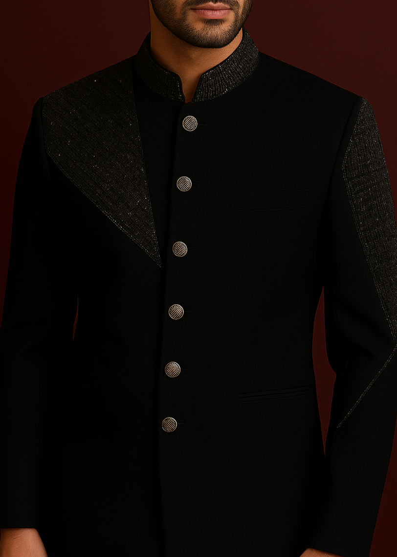 Black Embellished Cutdana Jodhpuri Suit