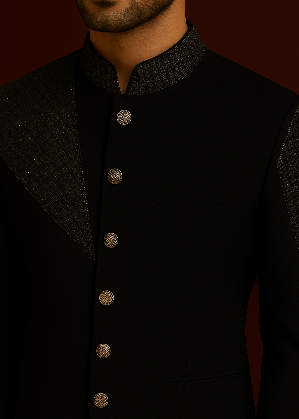 Black Embellished Cutdana Jodhpuri Suit