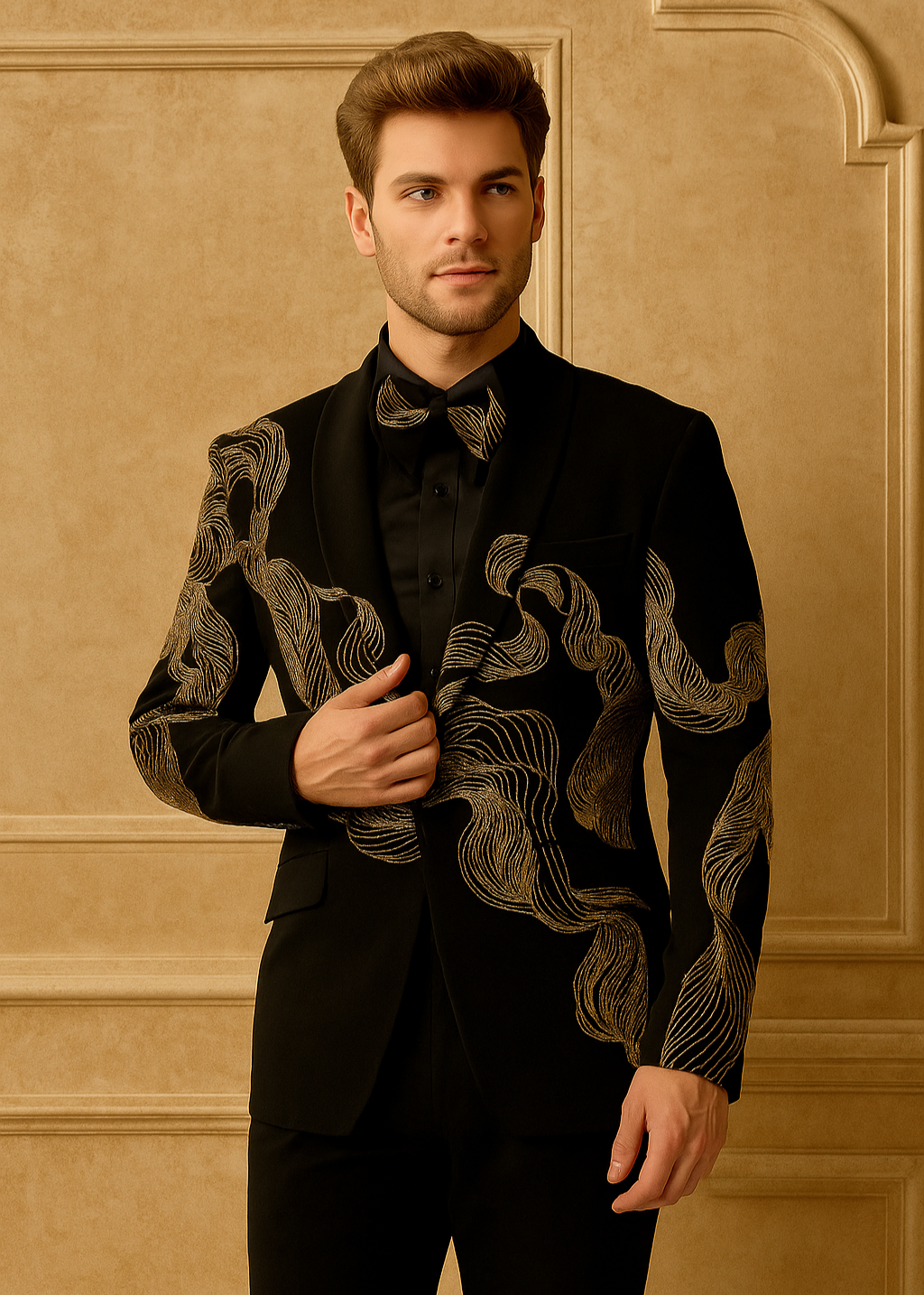 Black Gold Abstract Embroidered Tuxedo