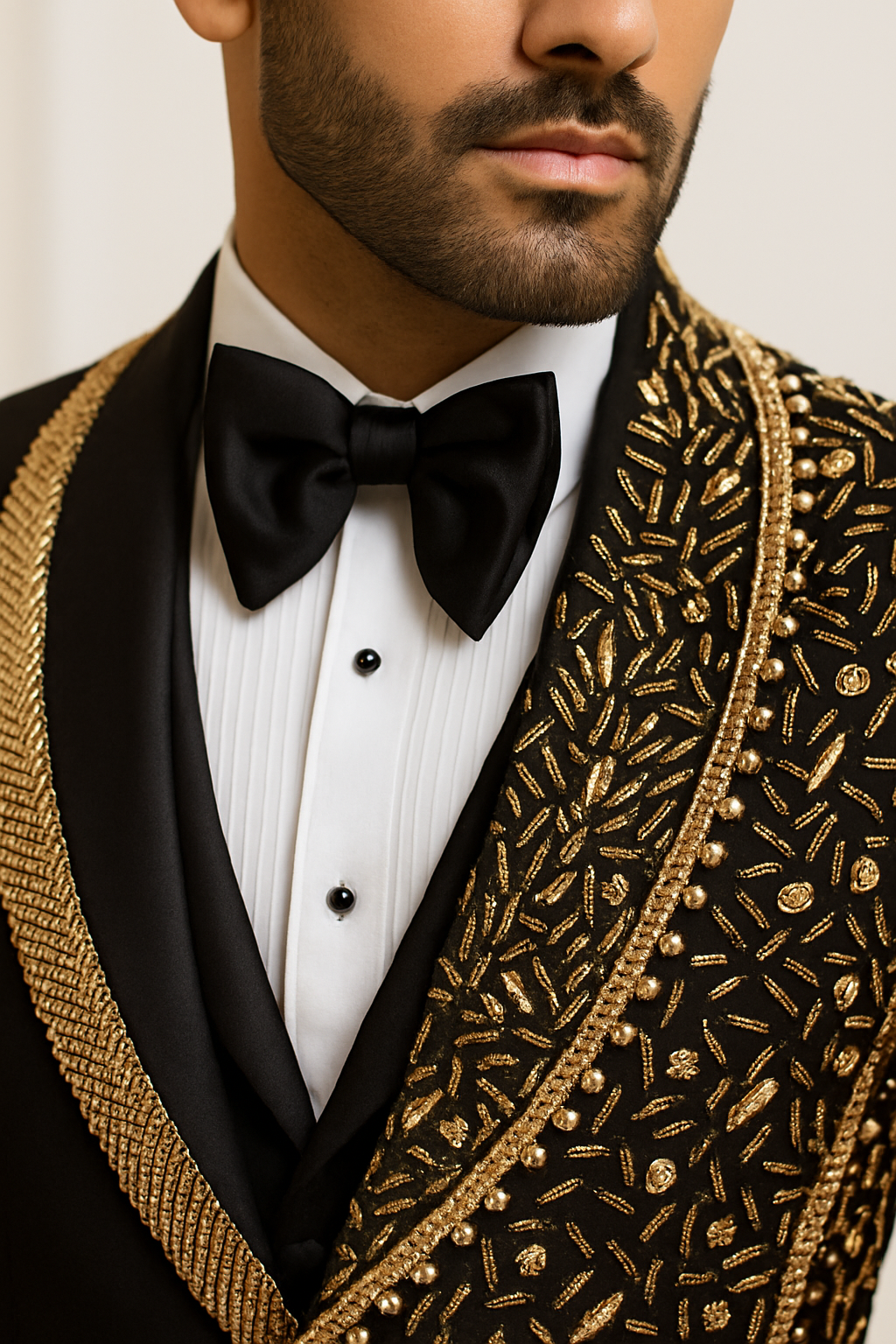 Black Shawl Lapel Gold Embroidered Tuxedo