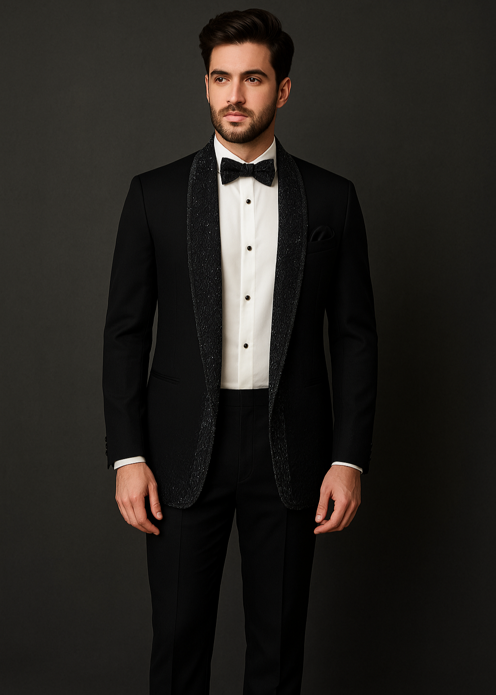 Black Shawl Lapel Tuxedo with Embroidery