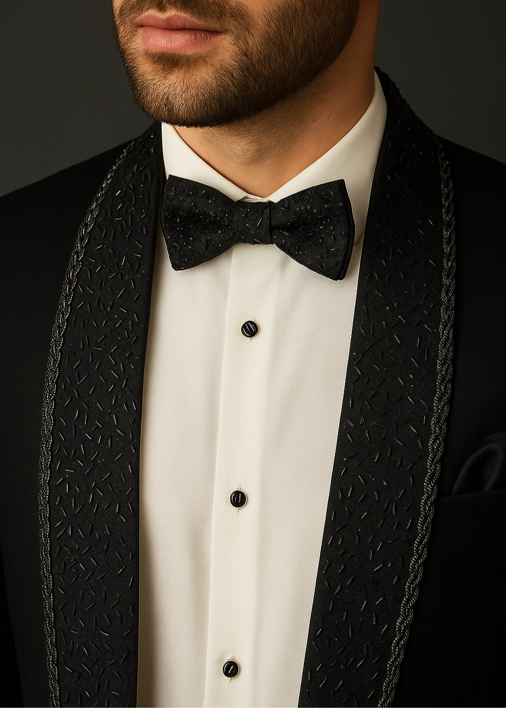 Black Shawl Lapel Tuxedo with Embroidery
