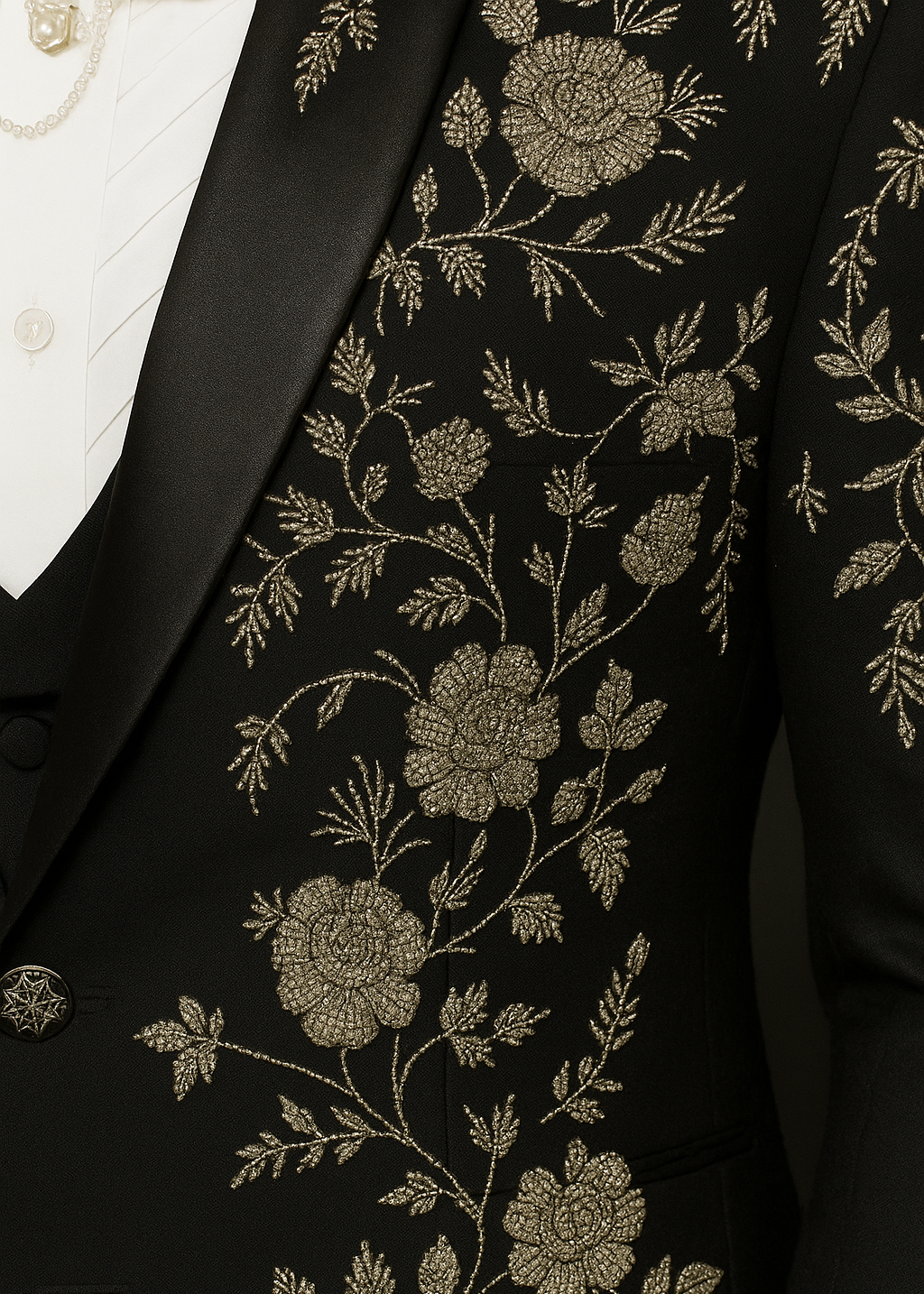 Black Zari Embellished Tuxedo Suit for Wedding