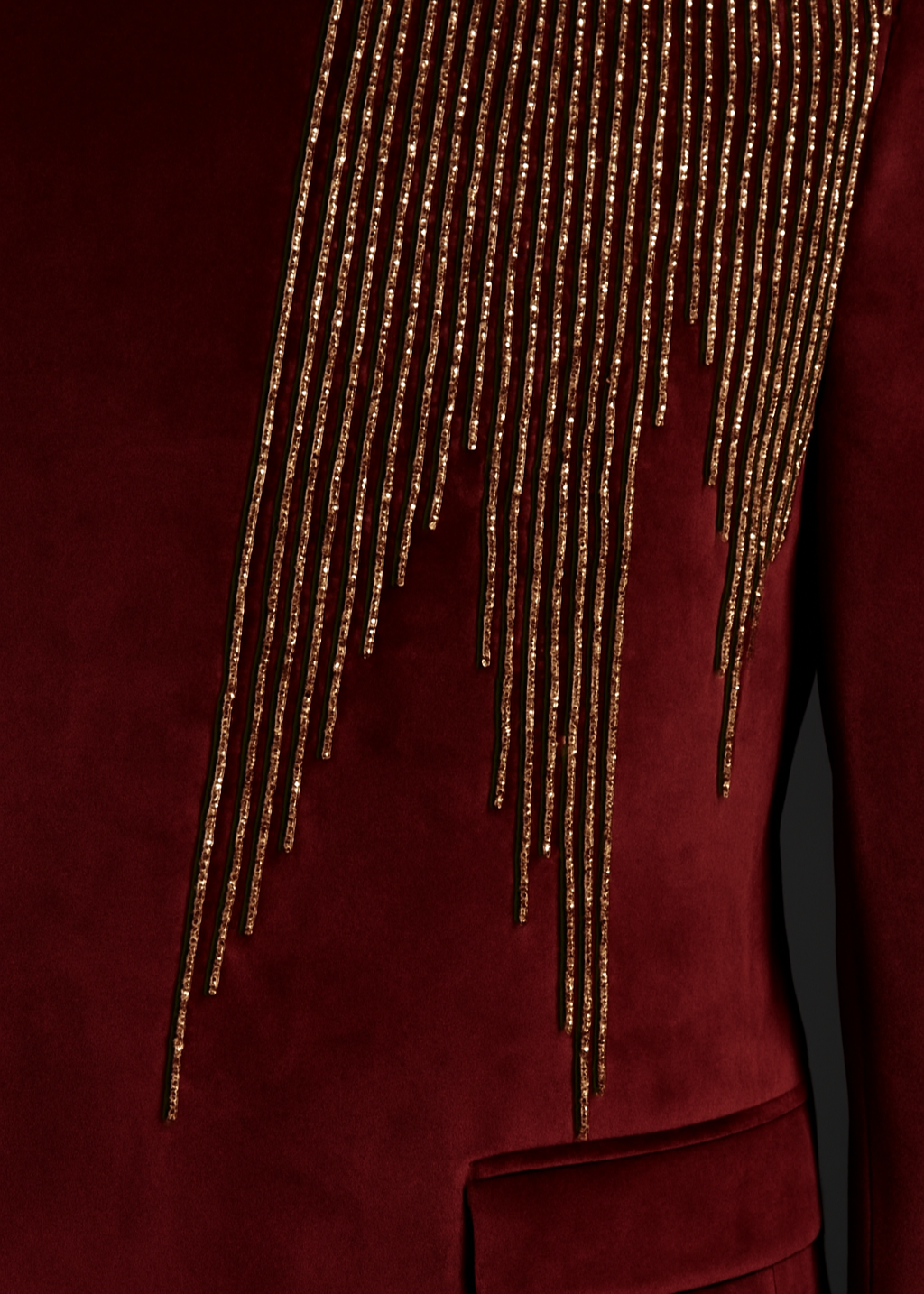 Burgundy velvet bandhgala detailing