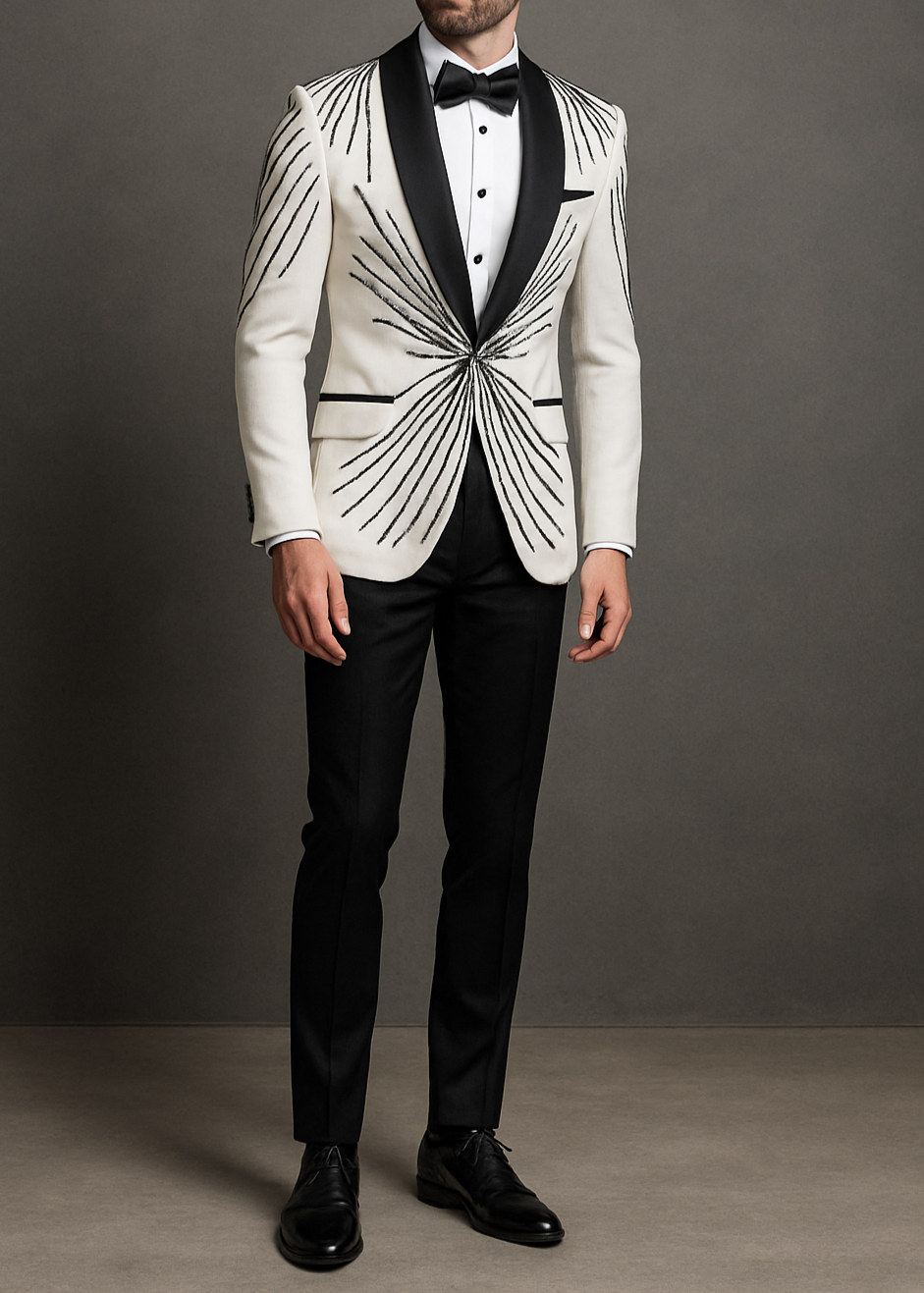 Wedding White Shawl Embroidered Tuxedo