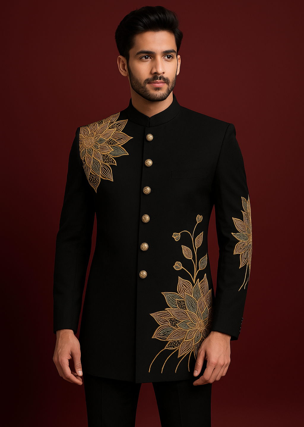 Floral Embellished Badhgala Suit for Wedding