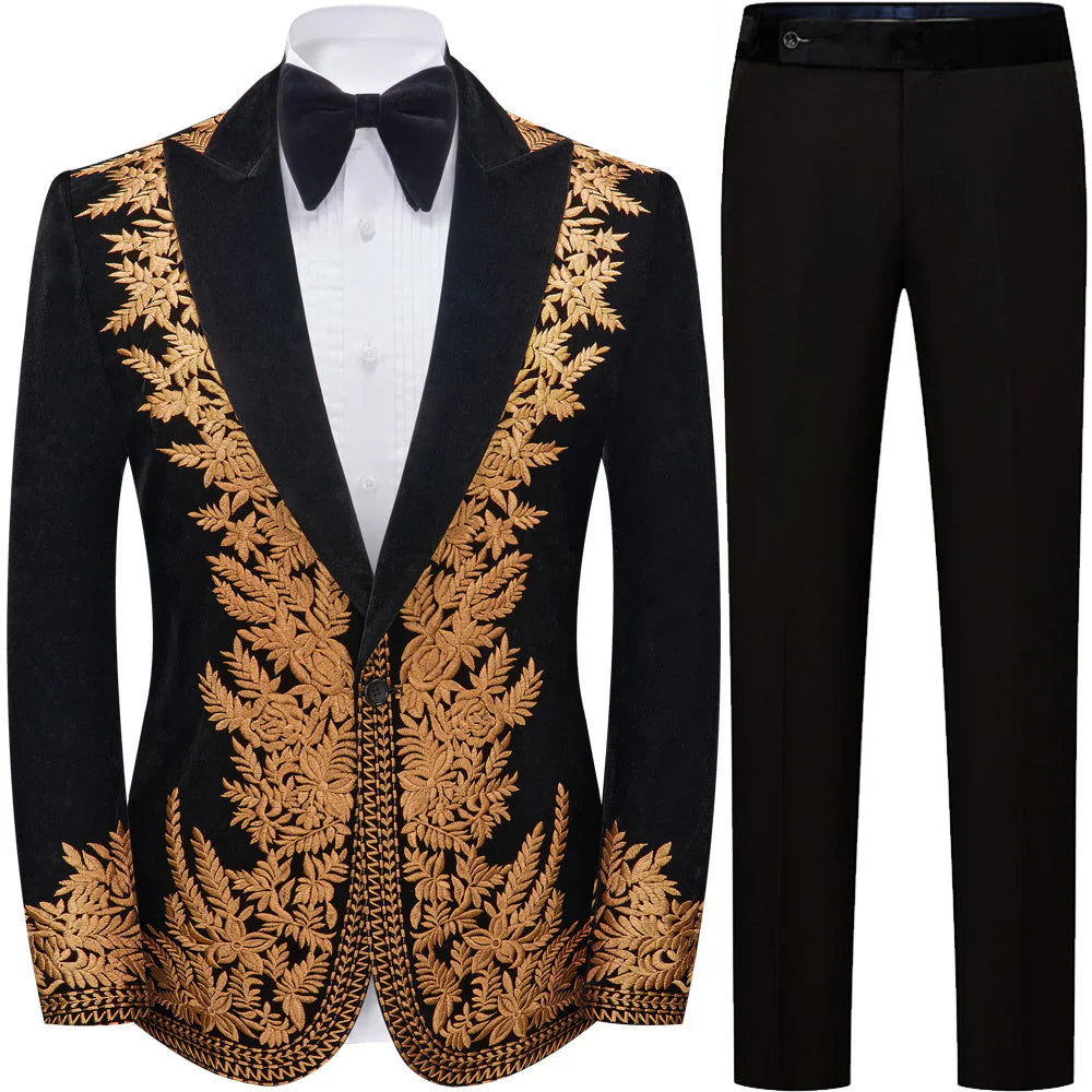 Gold Embroidered Black Velvet Tuxedo