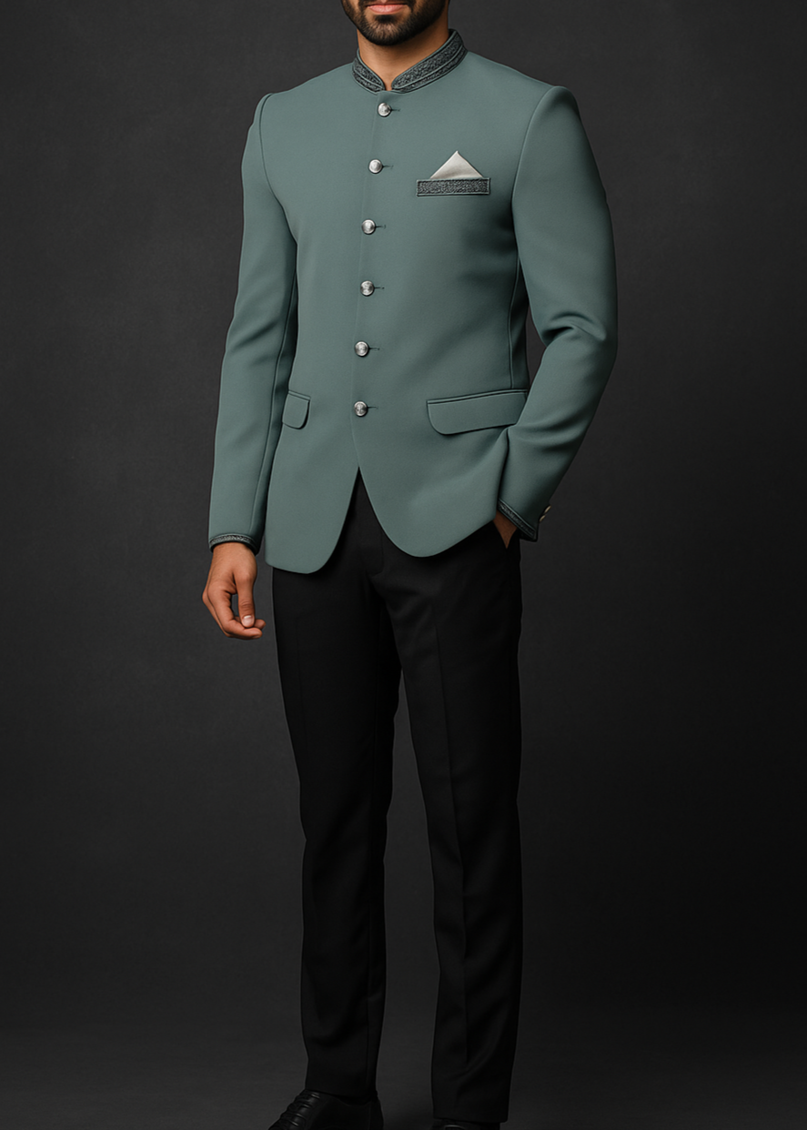 Mint Green Embroidered Bandhgala