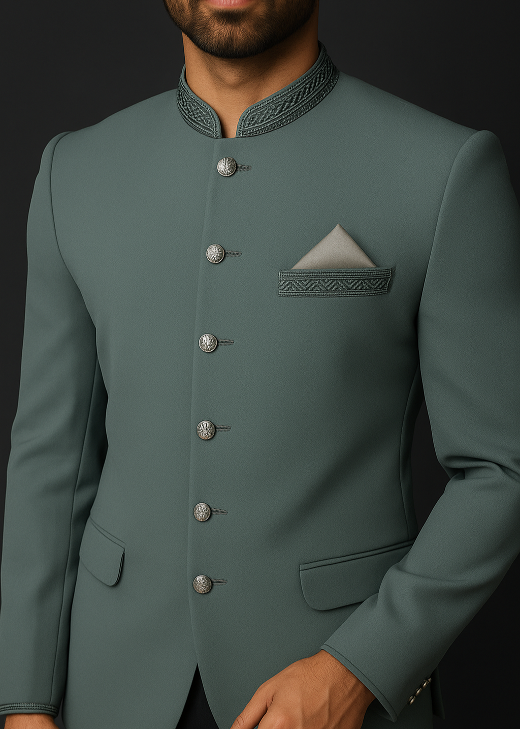 Mint Green Embroidered Bandhgala