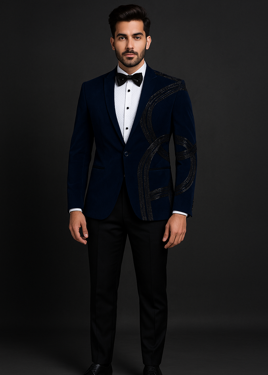 Navy Velvet Blazer with Hand Embroidered Cutdana Work