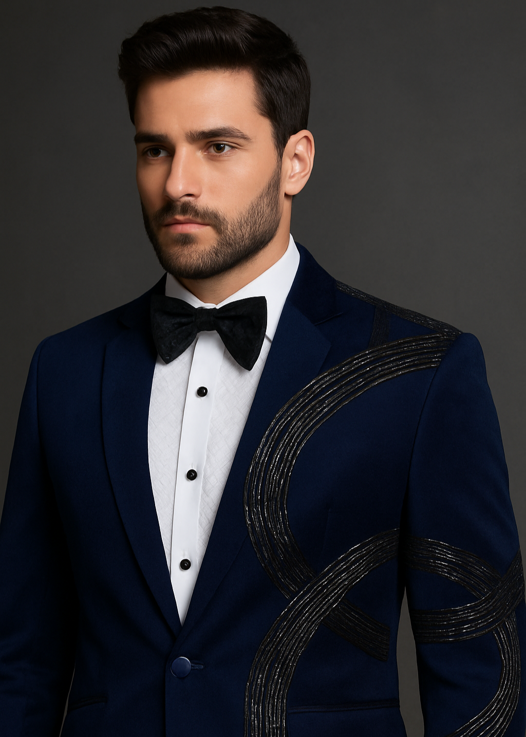 Navy Velvet Blazer with Hand Embroidered Cutdana Work
