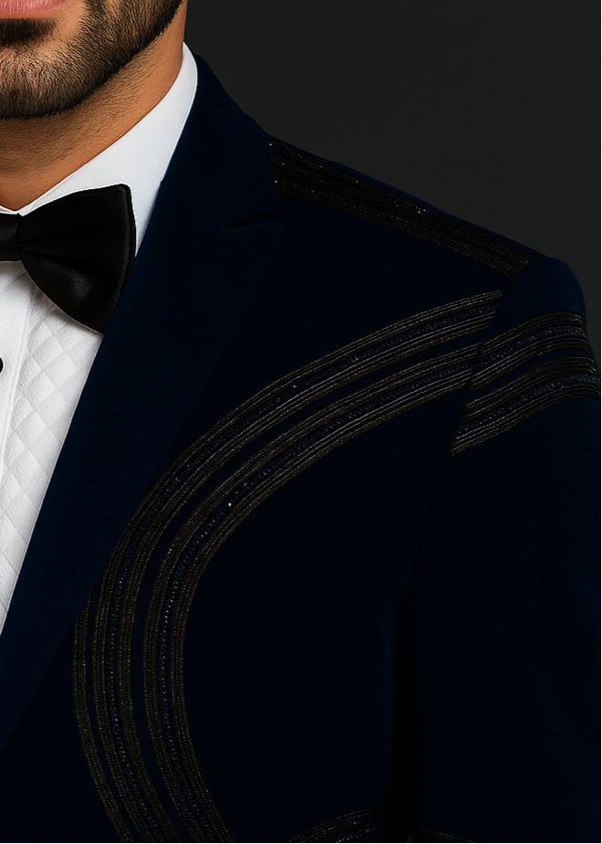 Navy Velvet Blazer with Hand Embroidered Cutdana Work