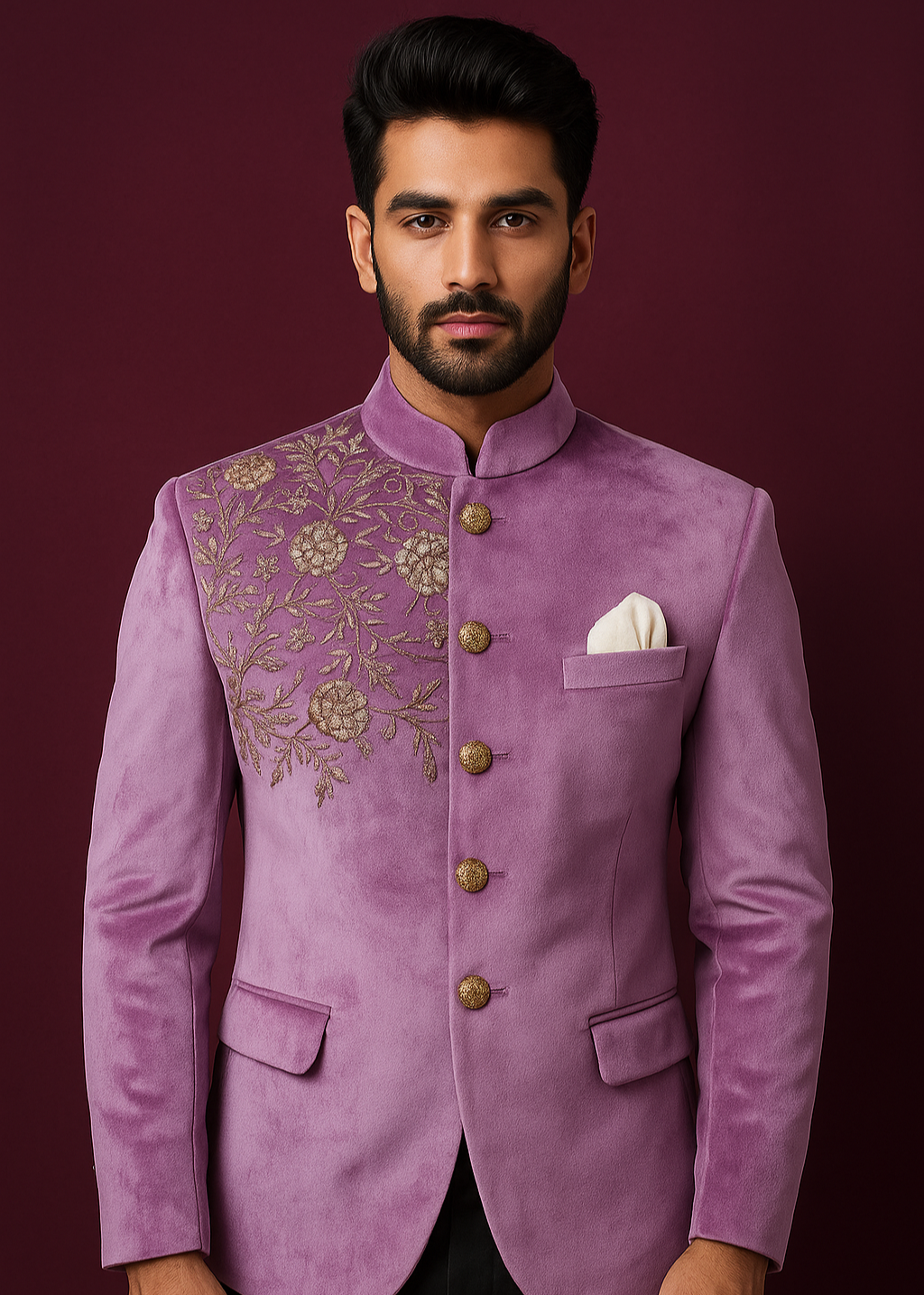 Mid Pink Floral Embroidered Bandhgala for Wedding