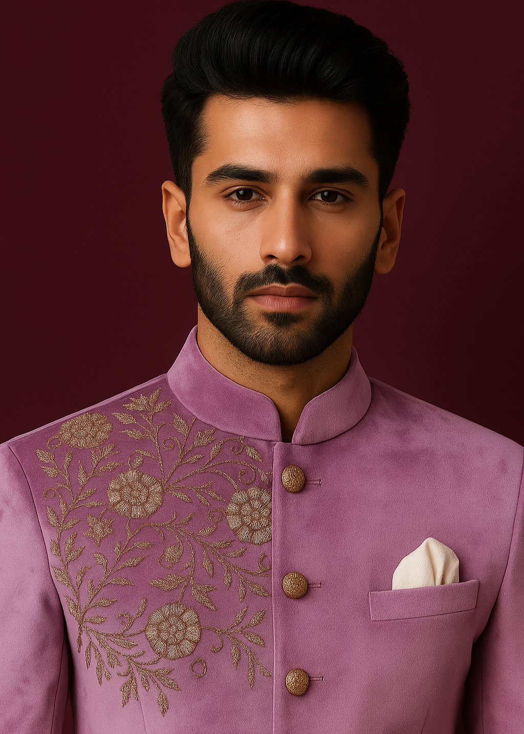 Mid Pink Floral Embroidered Bandhgala for Wedding