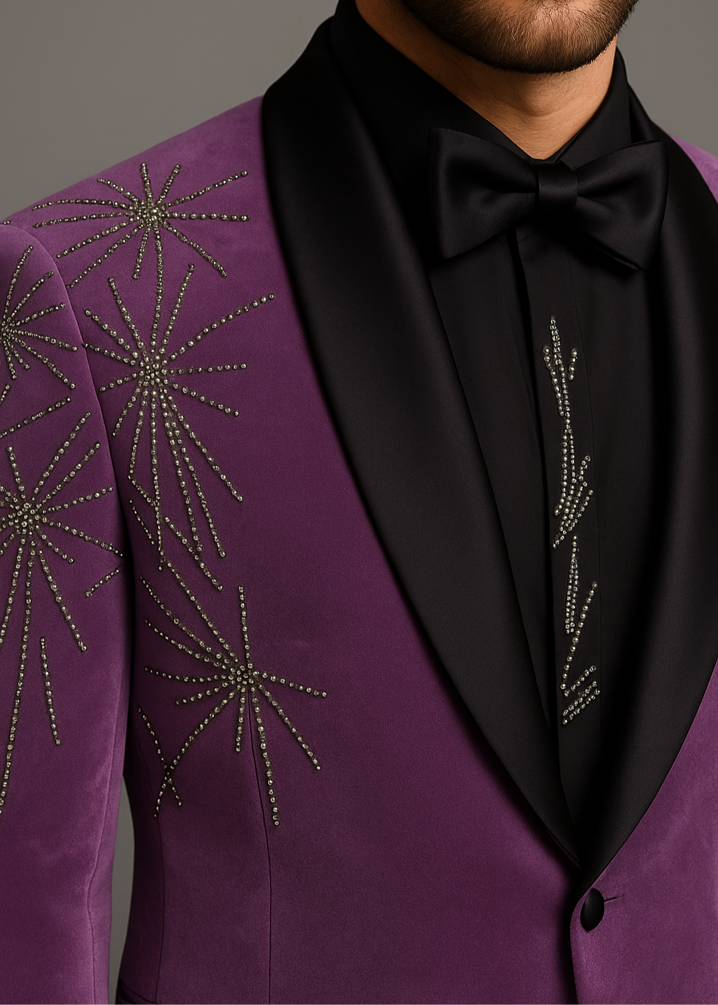 Purple Velvet Tuxedo with Embroidery