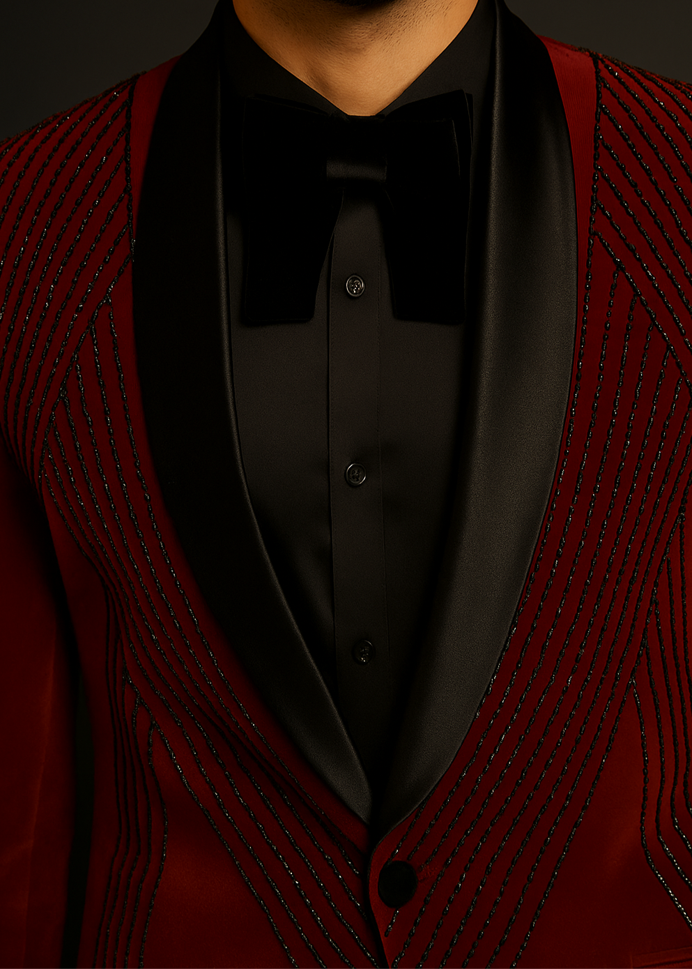Red Velvet Cutdana Embroidered Tuxedo