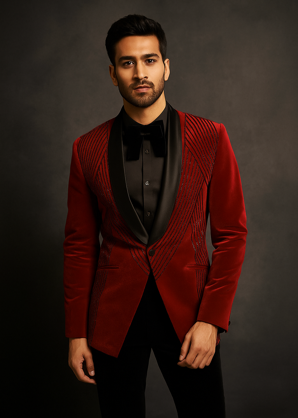 Red Velvet Cutdana Embroidered Tuxedo