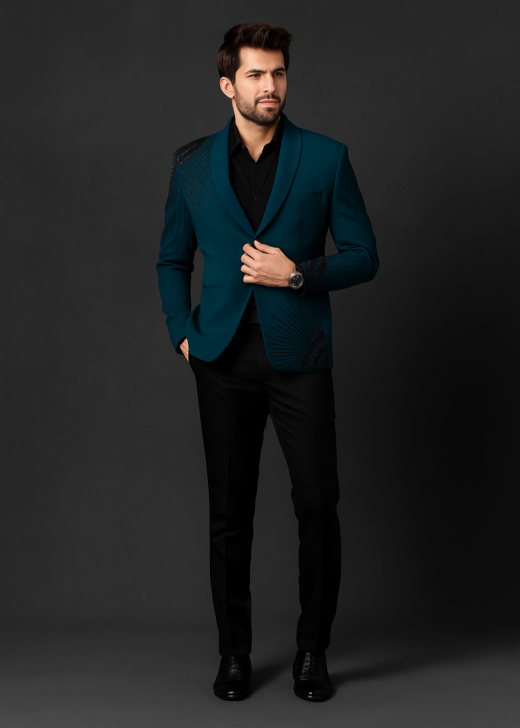 Teal Blue Embroidered Suit for Wedding