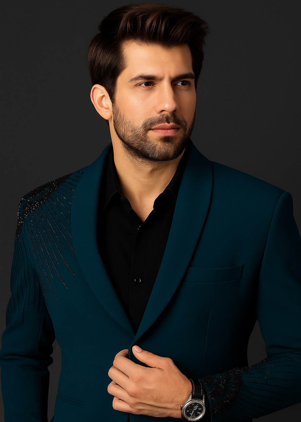 Teal Blue Embroidered Suit for Wedding