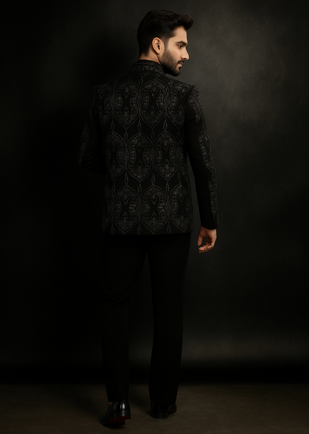 Traditional Black Hand Embroidered Bandhgala Jacket