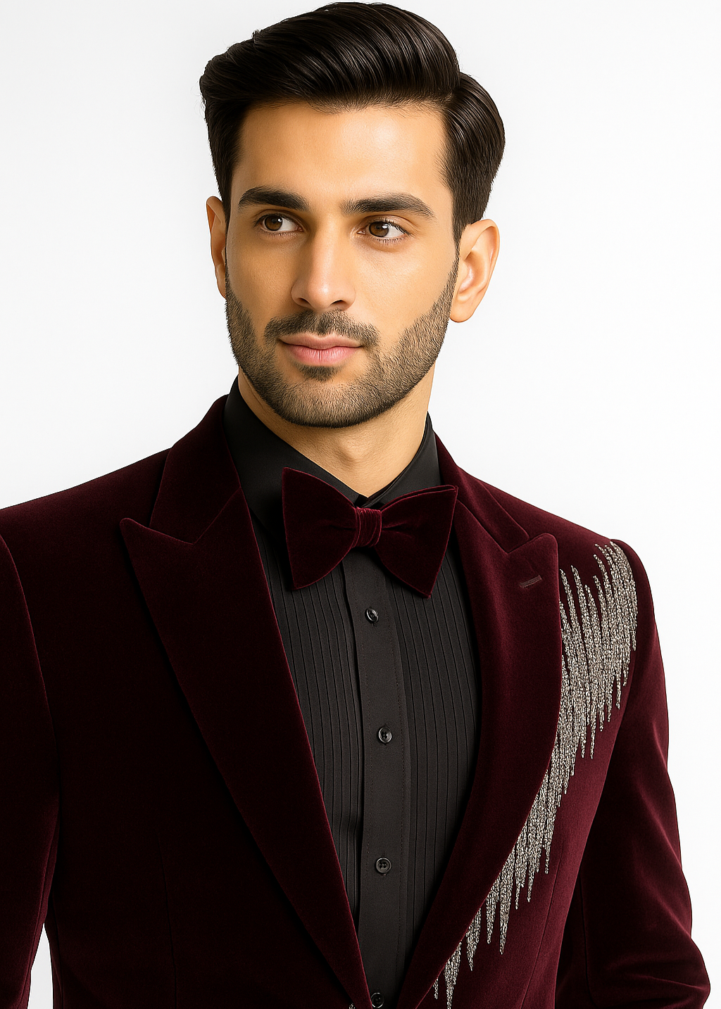 Velvet Burgundy Cutdana Embroidered Suit