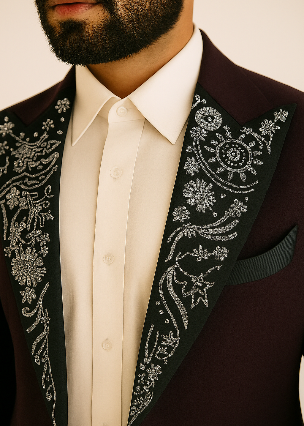 Wedding Burgundy Embroidered Tuxedo
