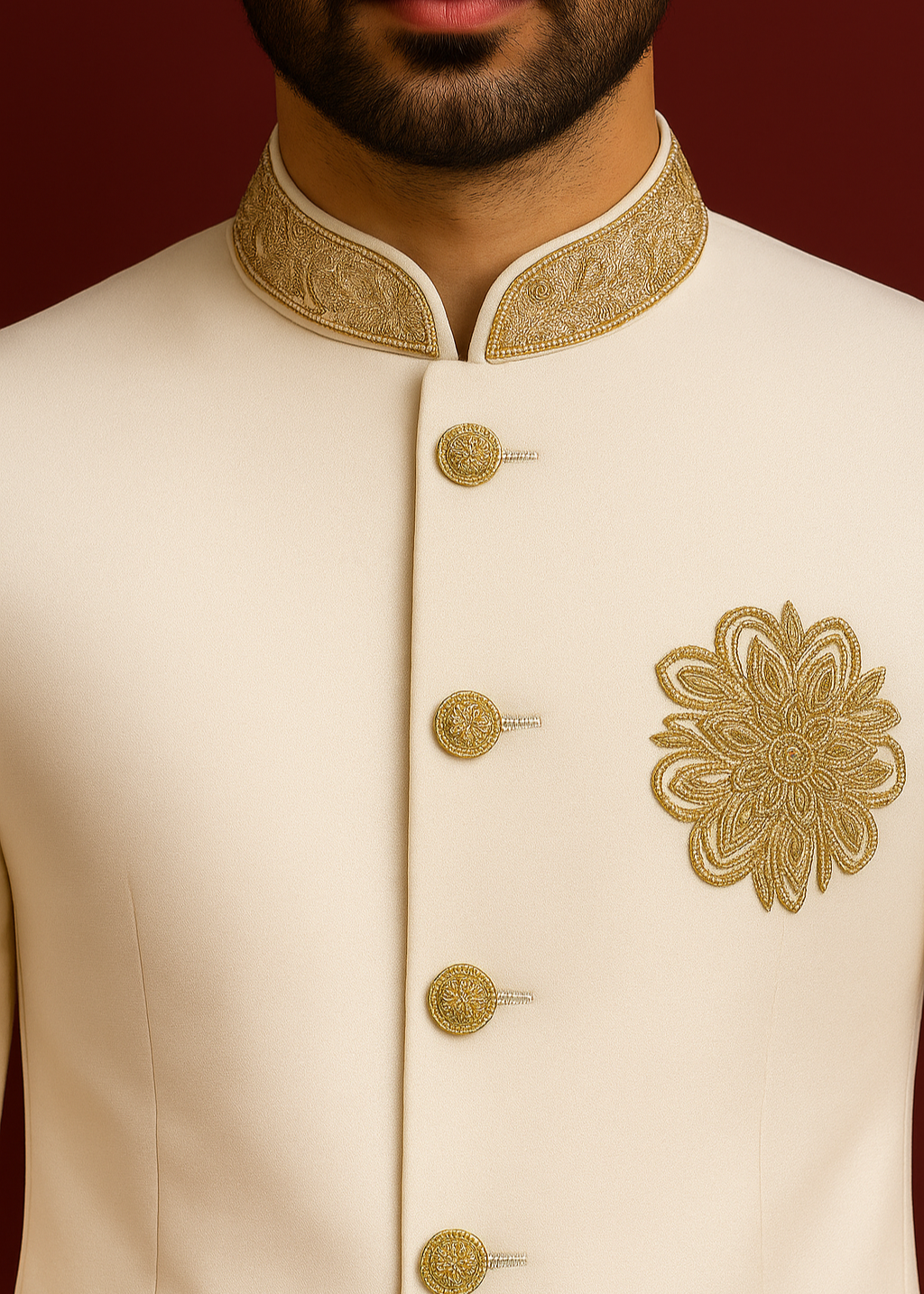 Slim Fit White Embroidered Jodhpuri Suit