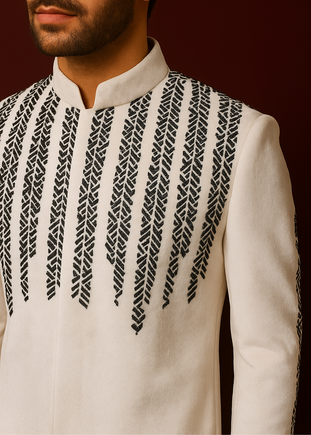 White Indo Western Suit with Black Embroidery