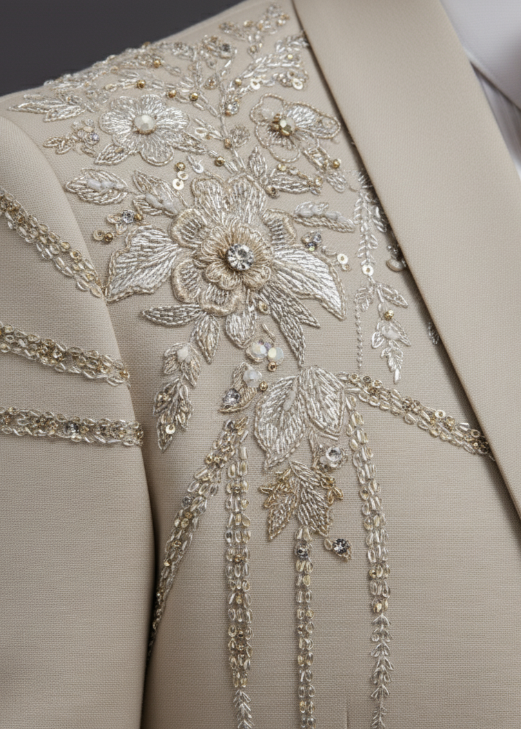 Wedding Beige Embroidered Tuxedo