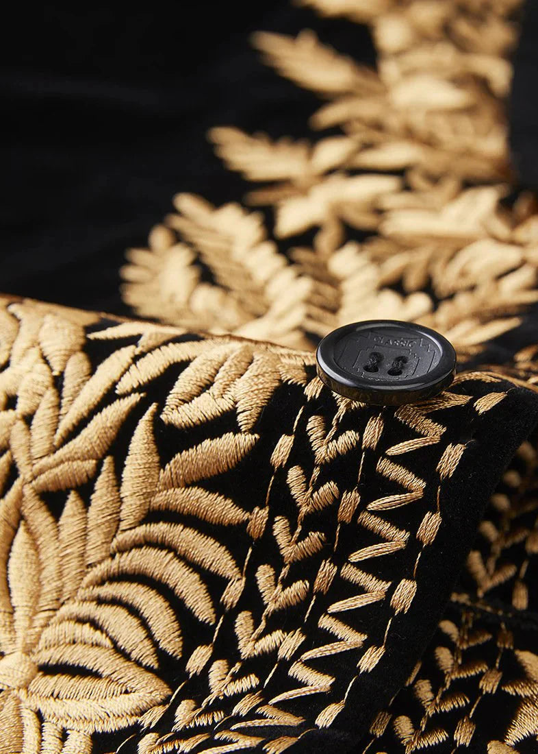 Gold Embroidered Black Velvet Tuxedo