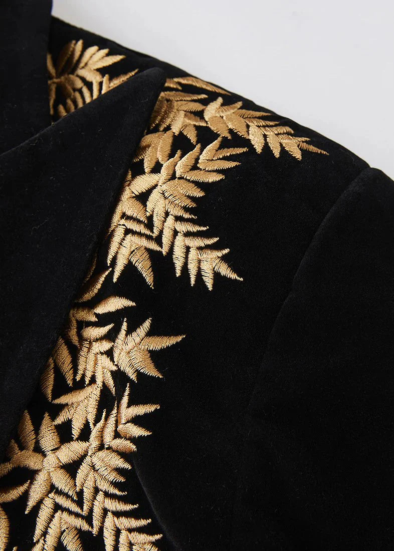 Gold Embroidered Black Velvet Tuxedo
