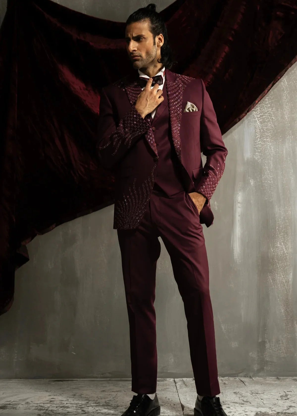 Burgundy Cutdana Hand Embroidered Suit for Wedding