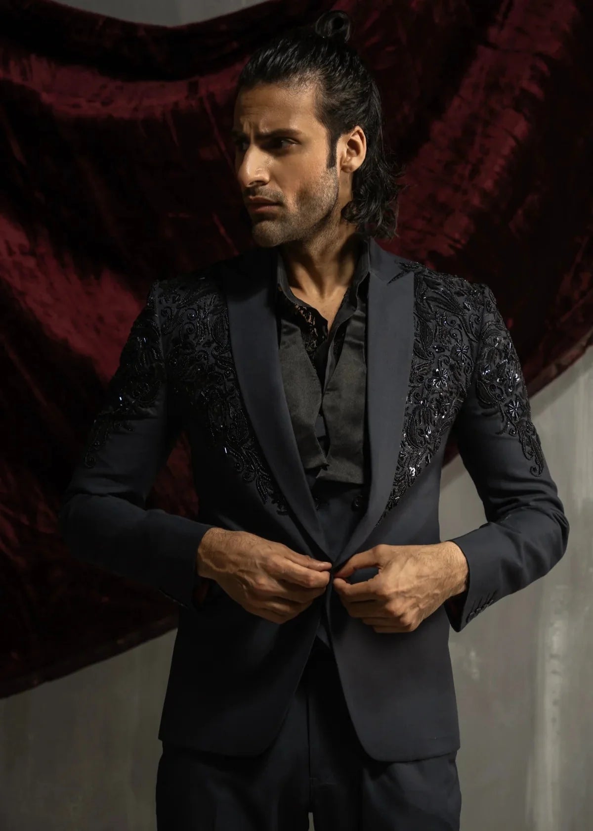 Hand Embroidered Suit for Wedding in Grey