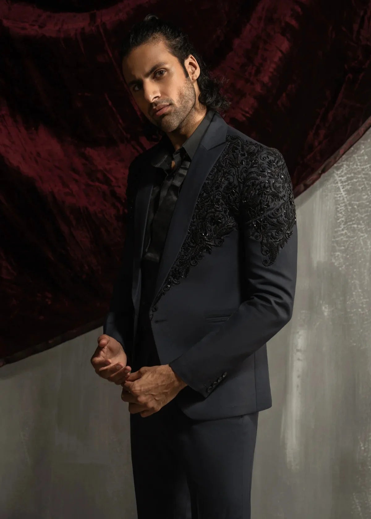 Hand Embroidered Suit for Wedding in Grey