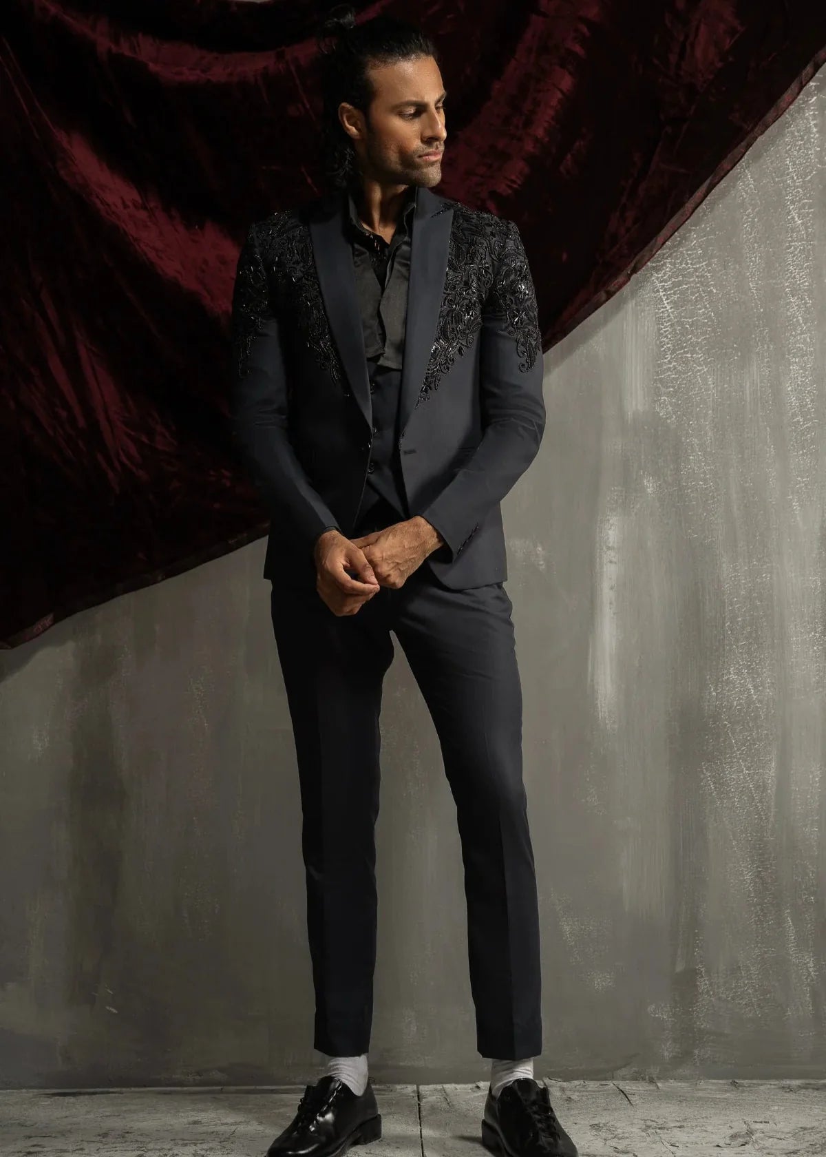 Hand Embroidered Suit for Wedding in Grey