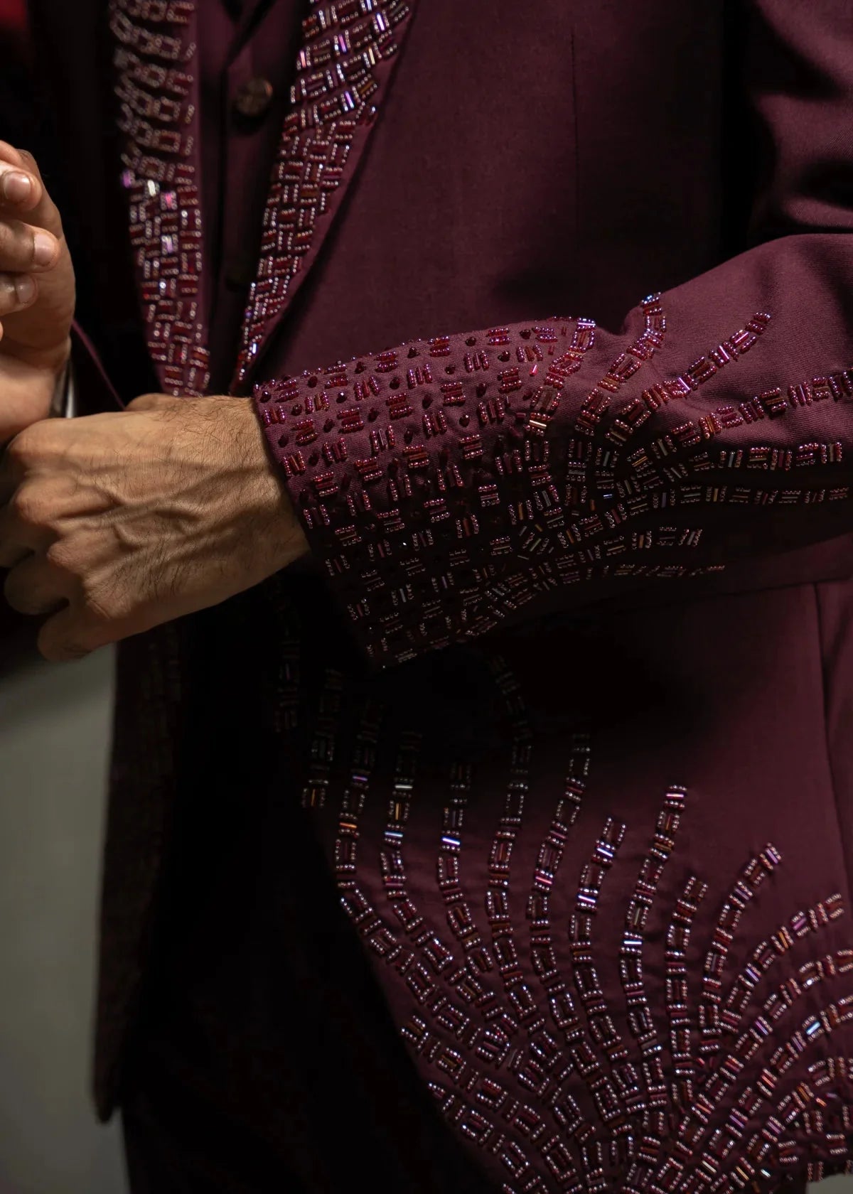 Burgundy Cutdana Hand Embroidered Suit for Wedding