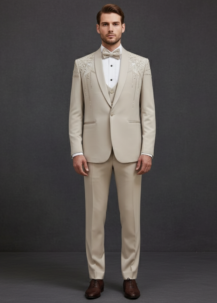 Wedding Beige Embroidered Tuxedo