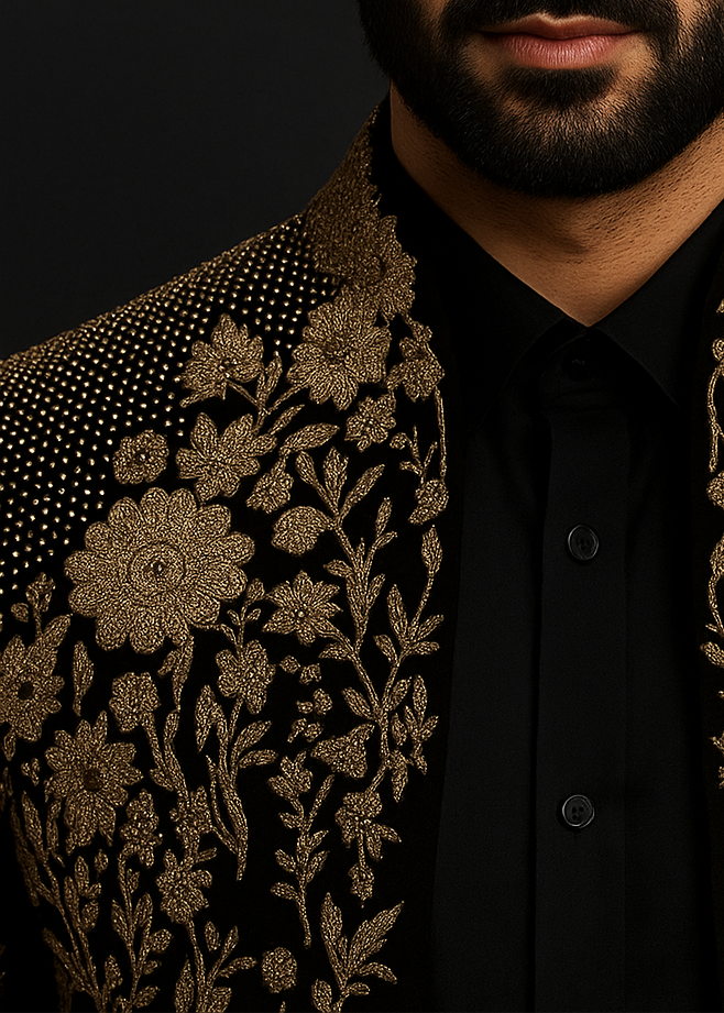 Black And Gold Zardozi Hand Embroidered Jacket