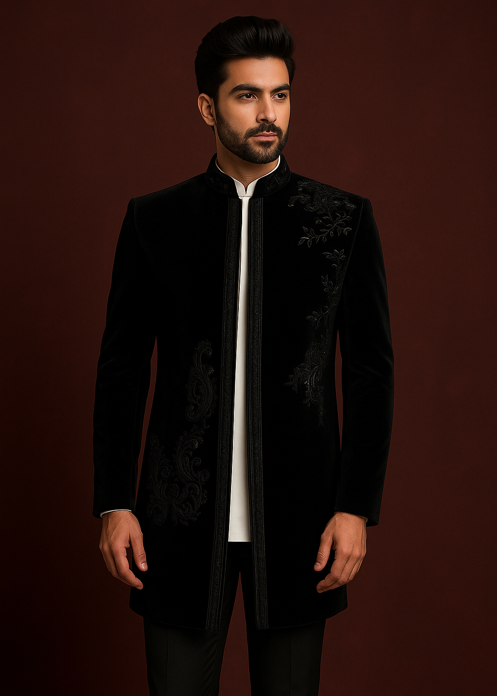 Black Floral Zardozi Embellished Indo Western Suit