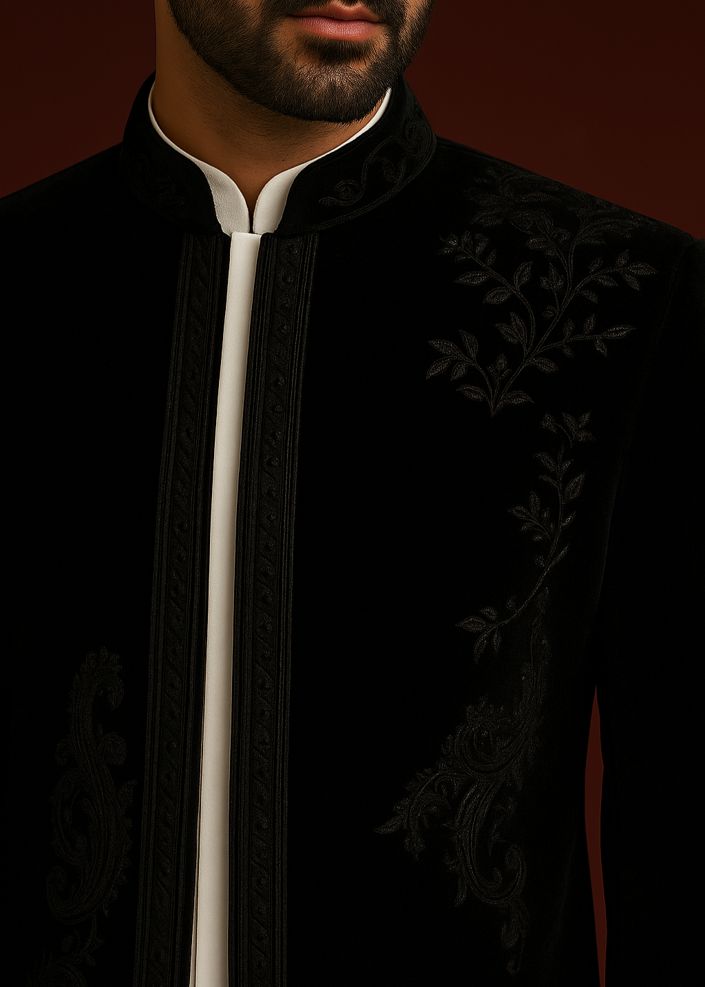 Black Floral Zardozi Embellished Indo Western Suit