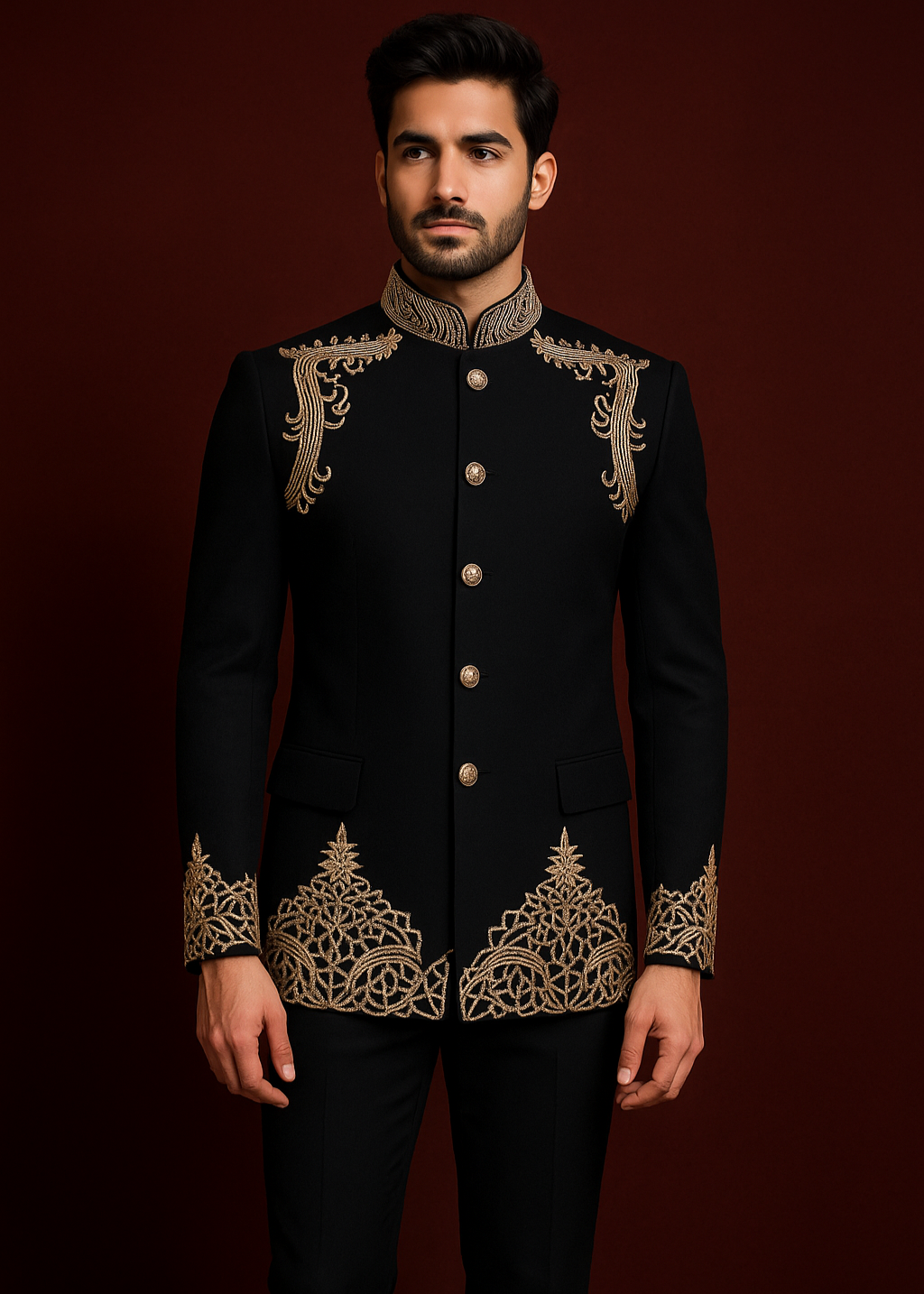 Black Premium Bandhgala with Zari Embroidery