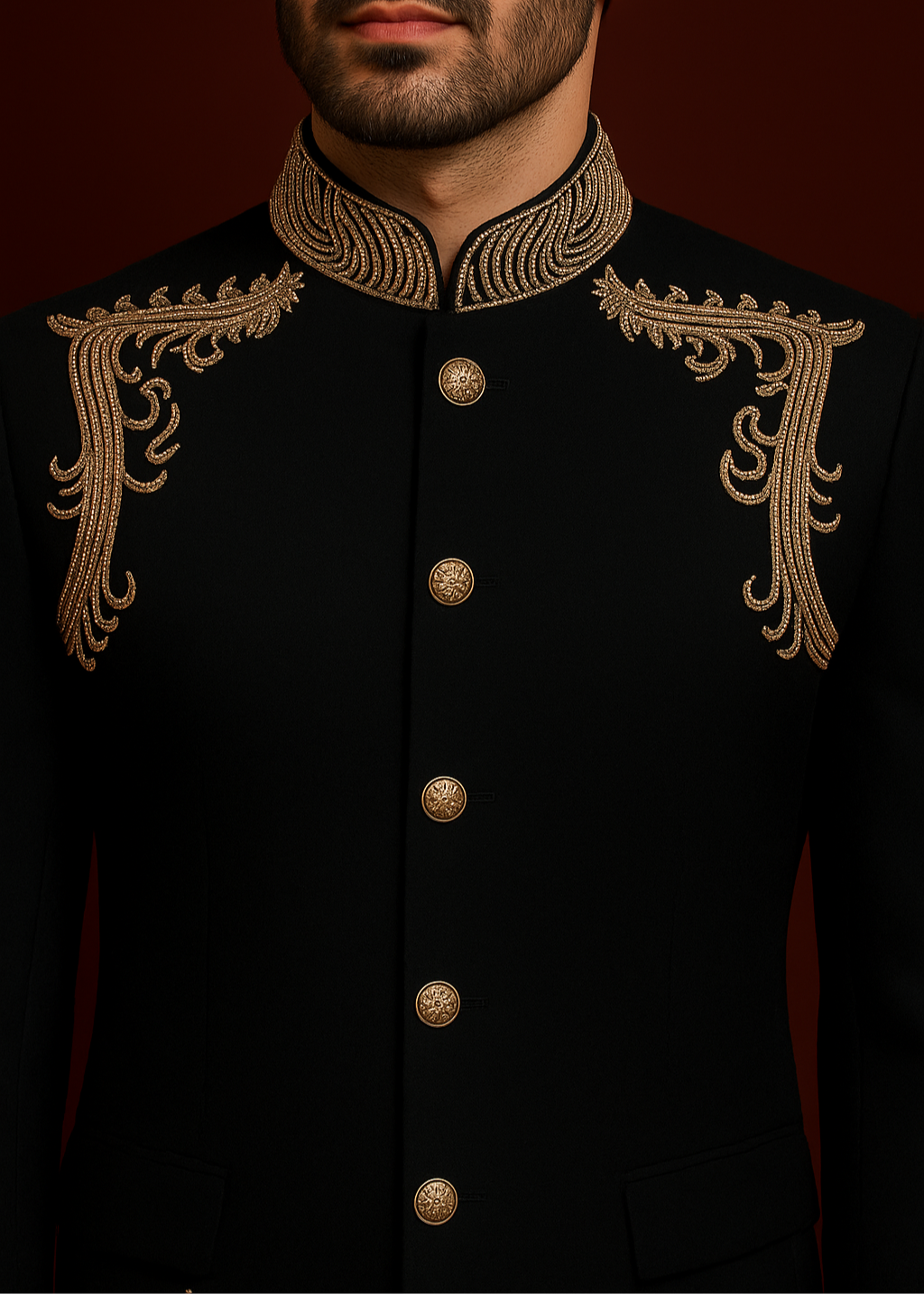 Black Premium Bandhgala with Zari Embroidery